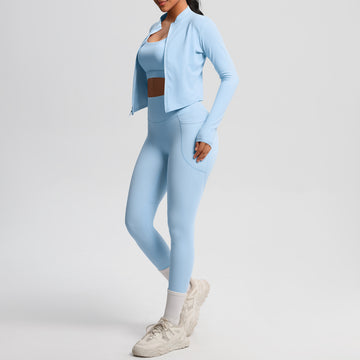 Skin-friendly Sports Bra Pocket Yoga Pants Three-piece Set