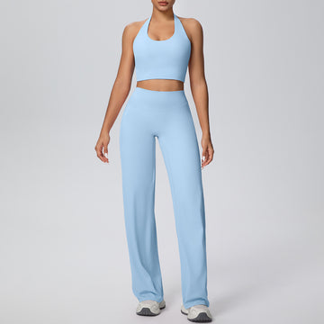 Beautiful Back Sports Gathering Vest Loose Straight Pants Yoga Set