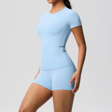 Naked Skin-friendly Sports Stretch T-shirt Fitness Shorts Yoga Set