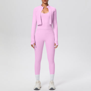 Skin-friendly Sports Zipper Long-sleeved Sportswear Yoga Three-piece Set