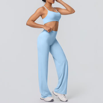 Naked High Waist Sports Trousers Sexy Shoulder Straps Running Bra Yoga Set