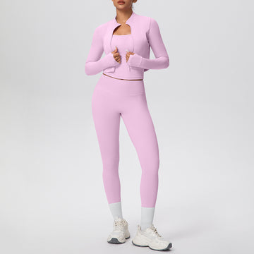 Skin-friendly Zipper Long-sleeved Jacket Fitness Clothes Yoga Three-piece Set