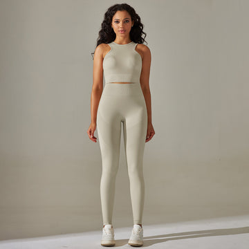 Seamless Breathable Bra Vest High Waist Leggings Yoga Set