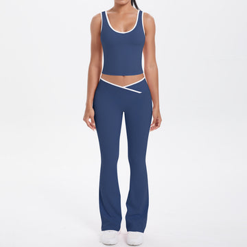 Naked Sports Vest High Waist Flared Wide Leg Pants Yoga Set