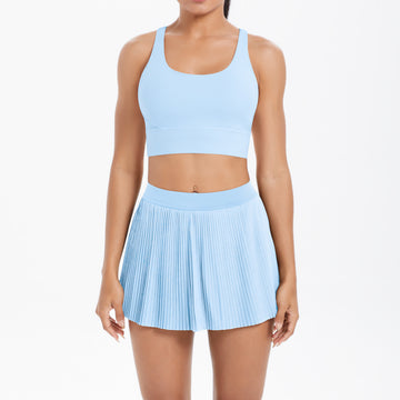 Sexy Backless Sports Bra and Breathable Tennis Skirt Fitness Set