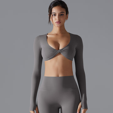 Trendy Sports Gathering Long Sleeve Elastic Fitness Shaping Running Training Top