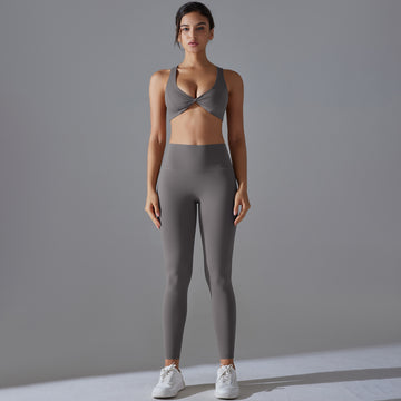 Sports Gather Bra High Waist Hip Lift Leggings Fitness Yoga Set