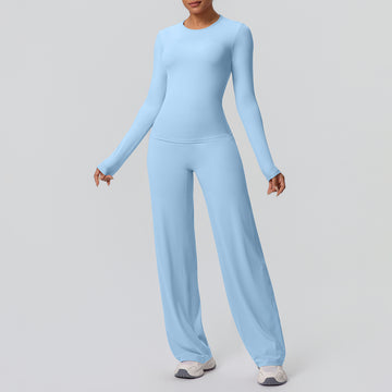 Quick-drying Nude Long-sleeved Yoga Clothes Outdoor Running Straight Pants Sports Set