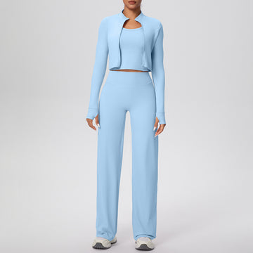Naked Sports Zipper Long-sleeved Jacket with Vest Inside Yoga Three-piece Set