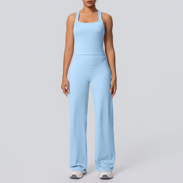 Quick-drying Fitness Clothe  Nude Sports Vest High-waisted Straight Pants Yoga Set.