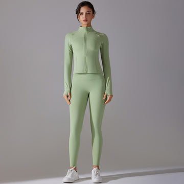 Long Sleeve Slim Fit Elastic Zipper Fitness Suit Training Sports Set