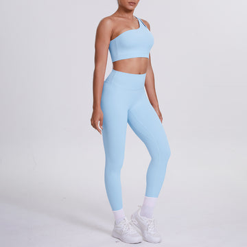 Naked Slant Shoulder Beauty Back Yoga Bra Yoga Leggings Set