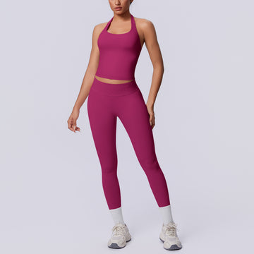 Seamless Knitted High Waist Peach Hip Yoga Pants Sports Vest Yoga Set
