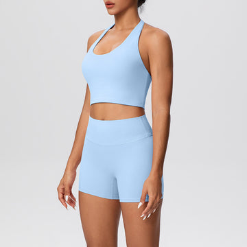 Skin-friendly Gathering Sports Bra High Waist Sports Shorts Yoga Set