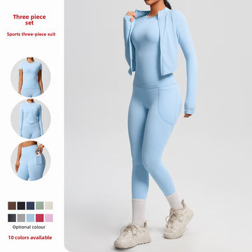 Skin-friendly and Breathable Sports Zipper Jacket Thin Fitness Wear Yoga Three-piece Set
