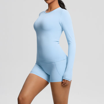 Skin-friendly Brushed Fleece Tight Long-sleeve Yoga Wear Sports Shorts Fitness Two-piece Set