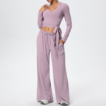 Quick-drying Beauty Back One-piece Strap Long-sleeved Hammer Yoga Trousers Three-piece Set