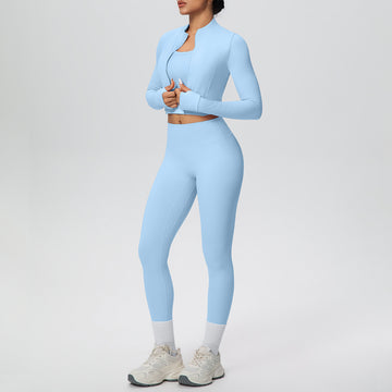Naked Sports Zipper Long-sleeved Fitness Suit Yoga Three-piece Set