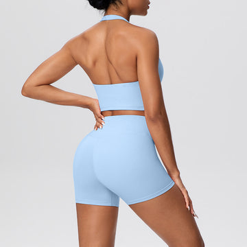 Skin-friendly Gathering Sports Bra High Waist Sports Shorts Yoga Set