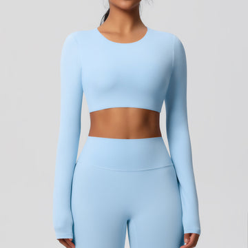 Long Sleeve Fitness Wear Yoga Wear Top with Chest Pad