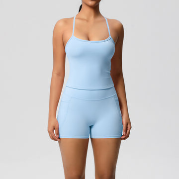 Quick-drying Slim Fit Fitness Pocket Shorts Sports Vest Yoga Set