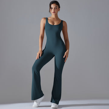 European and American hollow back onesie peach hip lift sports fitness clothing flared pants onesie yoga clothing onesie women
