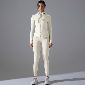 Sunscreen Zipper Hooded Yoga Suit High-intensity Fitness Exercise Long-sleeved Set