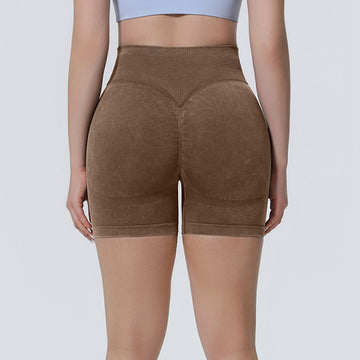 Seamless Knitted Sand Washed High Waist Hip Lift Sports Shorts