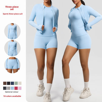 Three-piece Sports and Leisure Nude Long-sleeved T-shirt Yoga Set