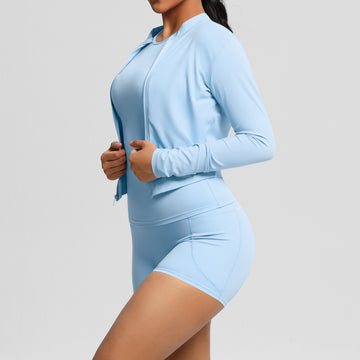 Nude Feel Tight Short-Sleeve Yoga Wear Sports Jacket Three-Piece Set