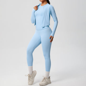 Three-piece Skin-friendly Quick-drying Short-sleeved Outdoor Sports Yoga Set