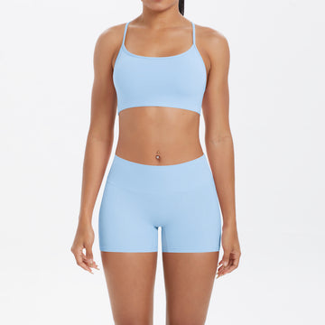 Sexy Skin-friendly Back Suspenders Sports Bra High Waist Breathable Yoga Shorts Fitness Set