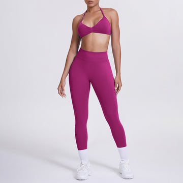 Seamless High Waist Peach Hip Sports Pants Fitness Yoga Set