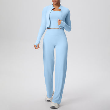 Naked Sports Zipper Long-sleeved Jacket with Vest Inside Yoga Three-piece Set