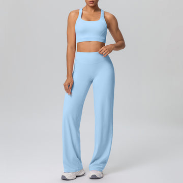 Naked Shock-proof Gathering Bra Straight Yoga Pants Fitness Sports Suit