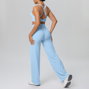 Naked Shock-proof Gathering Bra Straight Yoga Pants Fitness Sports Suit