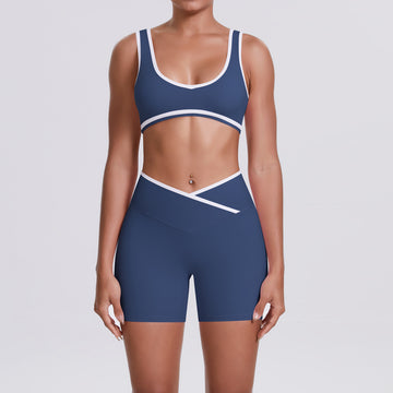 Naked Contrasting Sports Bra High Waist Shaping Sports Shorts Yoga Set