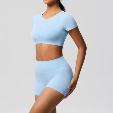 Outdoor Training Running Sportswear Short Sleeves Chest Pad Yoga Set