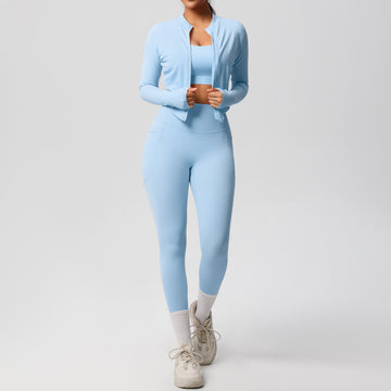 Skin-friendly Sports Bra Pocket Yoga Pants Three-piece Set