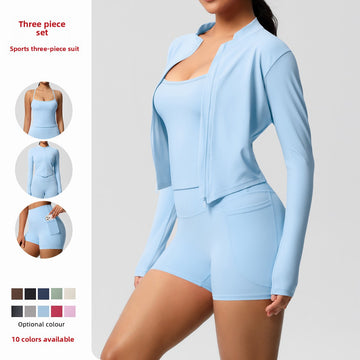 Quick-drying Sports Pocket Shorts Set Fitness Suit Yoga Three-piece Set
