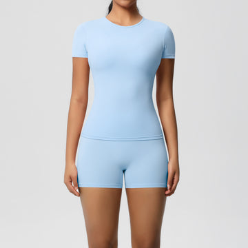 Naked Skin-friendly Sports Stretch T-shirt Fitness Shorts Yoga Set