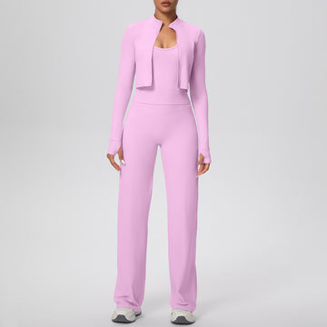 Nude Feel Sports Zipper Long-Sleeve Jacket Fitness Wear Yoga Three-Piece Set