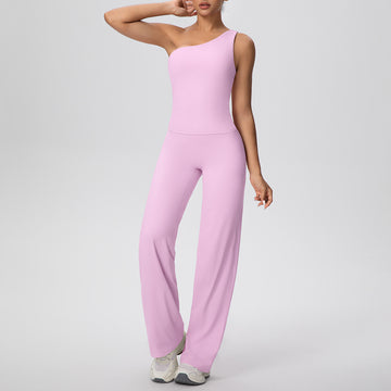 Oblique Shoulder Yoga Vest Running Loose Straight Pants Fitness Yoga Set