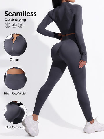 Seamless New Zipper Stand-up Collar Yoga Fitness Set S183/S185