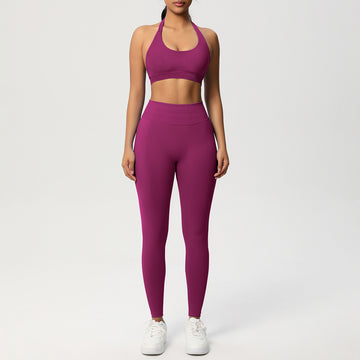 Seamless Knitted High-waisted Peach Hip Sports Trousers Fitness Yoga Set