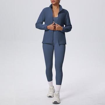 Autumn and Winter Fleece-lined Sports Zipper Long-sleeve Jacket, Fitness Wear, Yoga Set