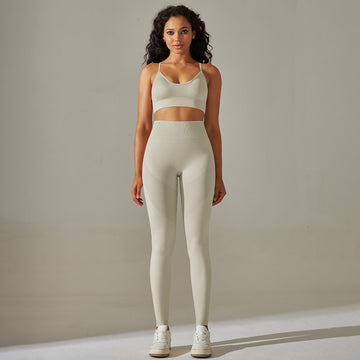 Seamless Sexy Back Sports Bra High Waist Belly Lift Hips Leggings Breathable Fitness Set