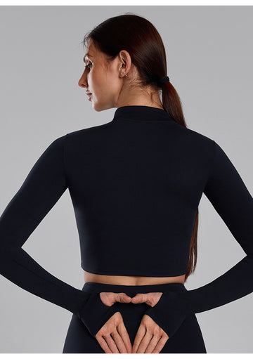 6639 Stand-up Collar Zipper Cardigan Long-sleeved Thumb Hole Sports Top