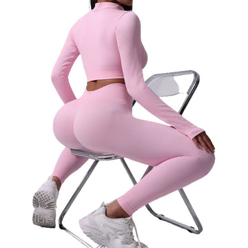 Thumb Hole Zipper Thread Yoga Fitness Set S192/S193