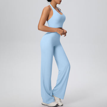 Beautiful Back Sports Gathering Vest Loose Straight Pants Yoga Set